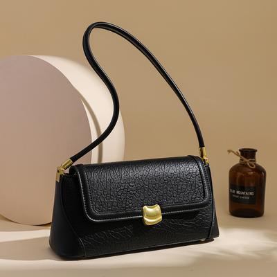 Women's PU Leather   Baguette Shoulder Bag  Round Shoulder Bag  Monochromatic  Flap Messenger Bag  Simple Bag