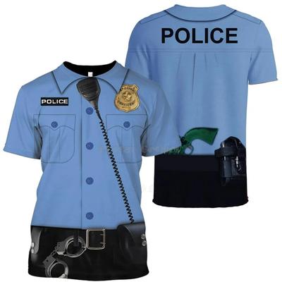Camiseta novedosa de policía profesional de uniforme cosplay con impresión 3D para otoño, de manga corta y cuello redondo para hombre, camiseta unisex para niño
