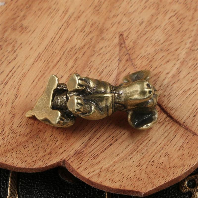 Retro Brass Naughty Puppy Miniature Ornament Deskop Office Decoration Cute Zodiac Animal Chihuahua Dog Figurine Statue Souvenirs