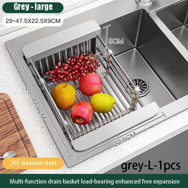 Stainless steel drainage rack retractable kitchen storage rack sink fruit and vegetable basket  household dishwashing rack