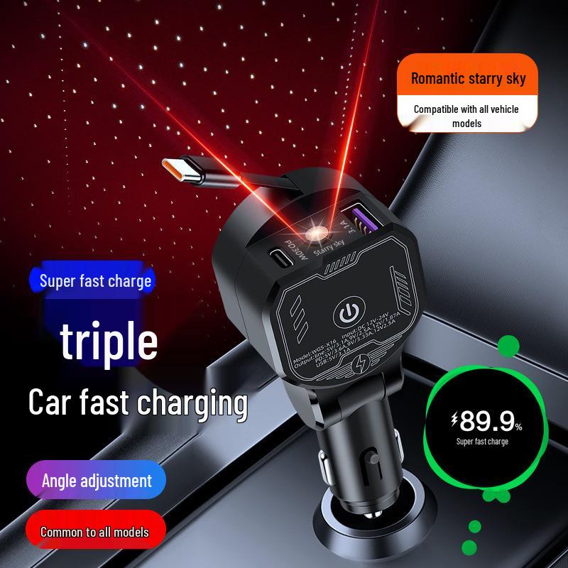 

120W Starry Sky Car Charger: Apple & Huawei Compatible, Fast Charging, 4-in-1 Universal Charger Apple Huawei Super Fast Charging