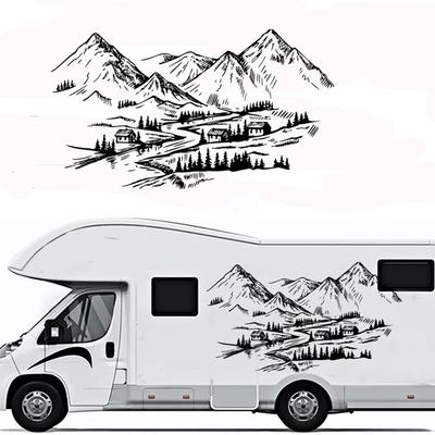 Chalupa Horská Krajina Nálepka na Auto pre Kempovanie Obytný Automobil Karavan Auto Vinylová Dekorácia