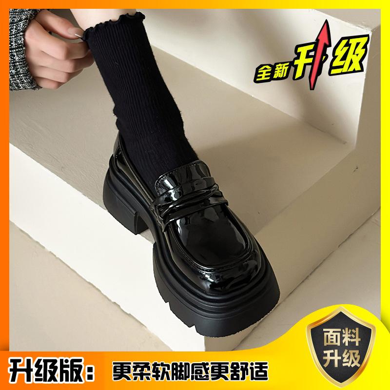 Platform loafers women's shoes 2026 new popular heightening women's shoes British style small leather shoes women's black single shoes