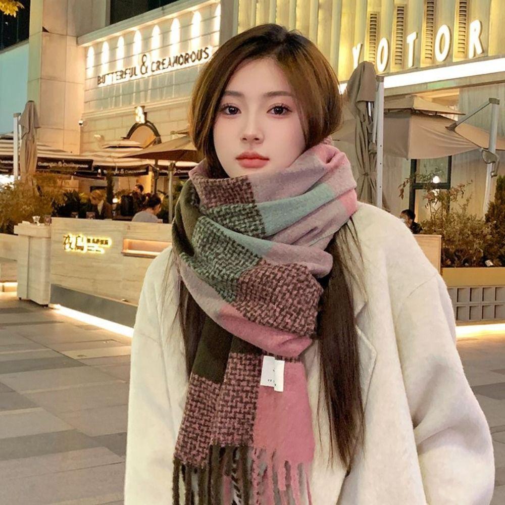 Lightweight Plaid Knitted Scarf Korean Style Winter Cashmere Shawl Fashion   Women/Men