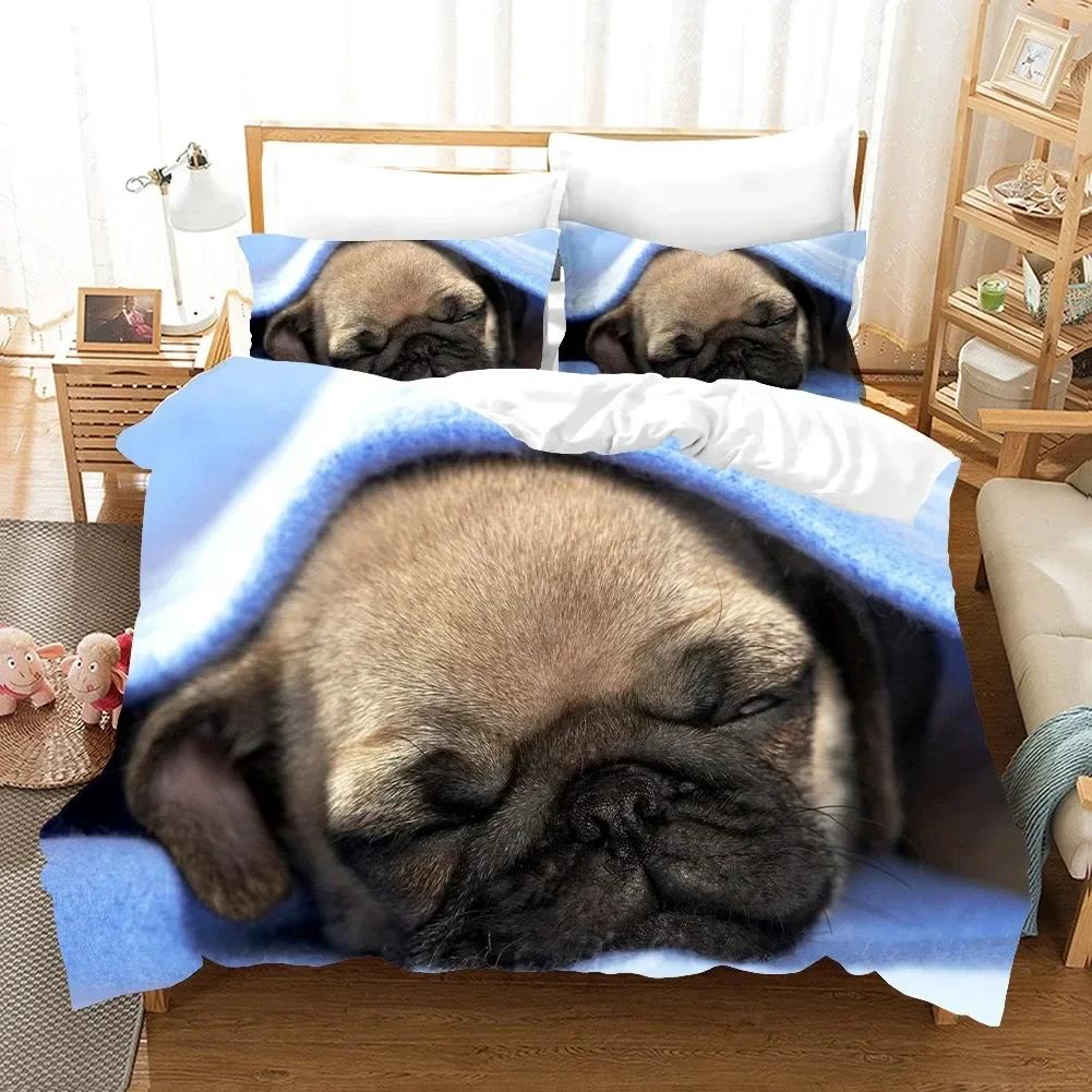 Lovely Pug Dog Animal Happy Dogs Comfortable Duvet Quilt Cover Pillowcase Bedding Set Children Bedroom Decoration Home Textile