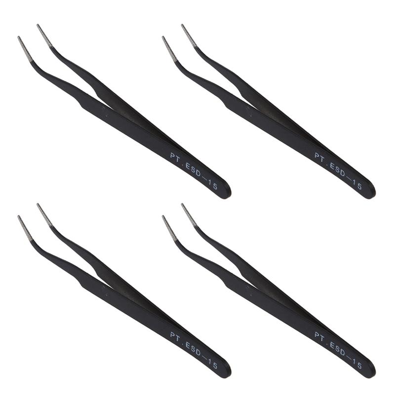 4X Curved Tweezers Jewelers Craft Hobby Beading Hand Tool-B61B чёрный
