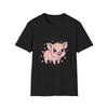 Pig Cute Kawaii Heart Floral Black Tee Cartoon Animal Graphic T-Shirt