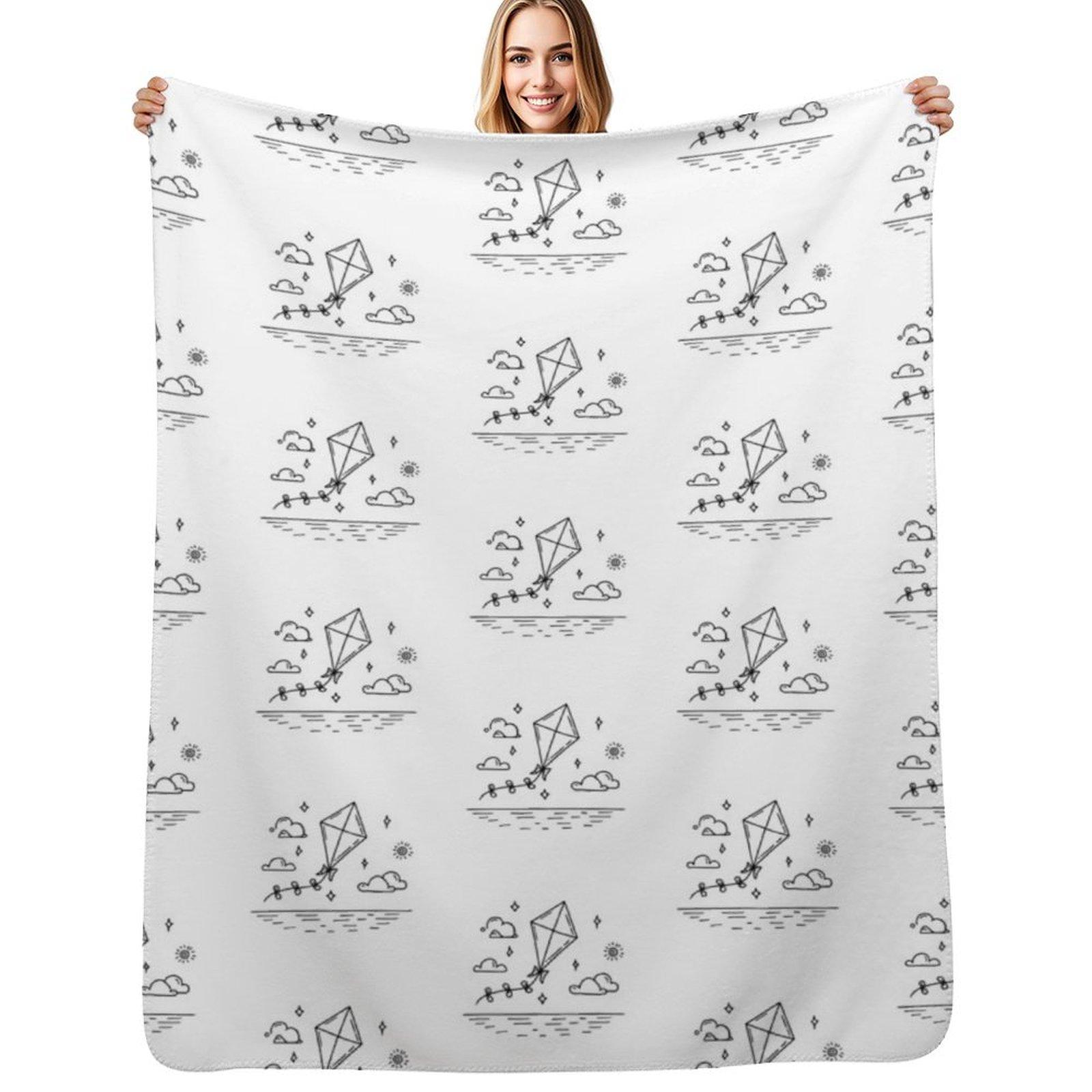 Simple drawing of a kite flying over the beach Throw Blanket Summer Cool Breathable Blanket for Sleeping Size: 75*100cm, Weight: 230 GSM