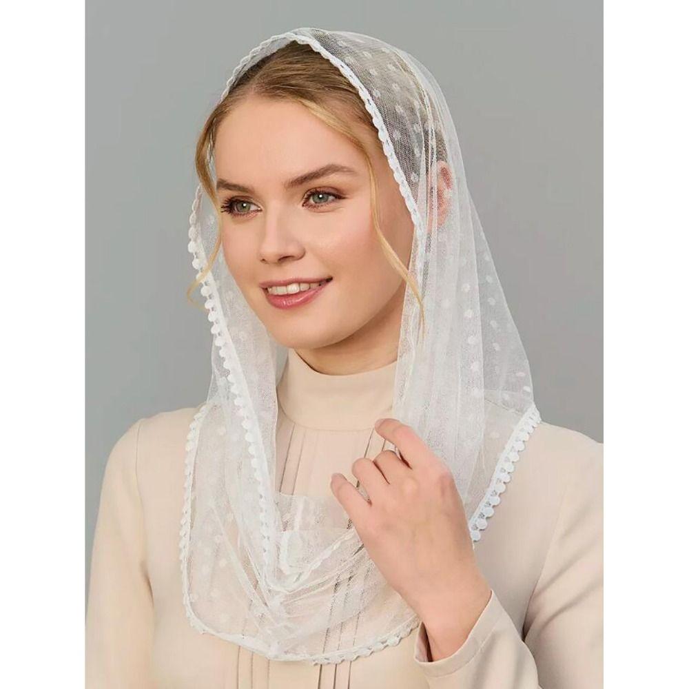 Black White Lace Veils Solid Color Head Scarves Classic Head Covering Scarf Wedding Bride
