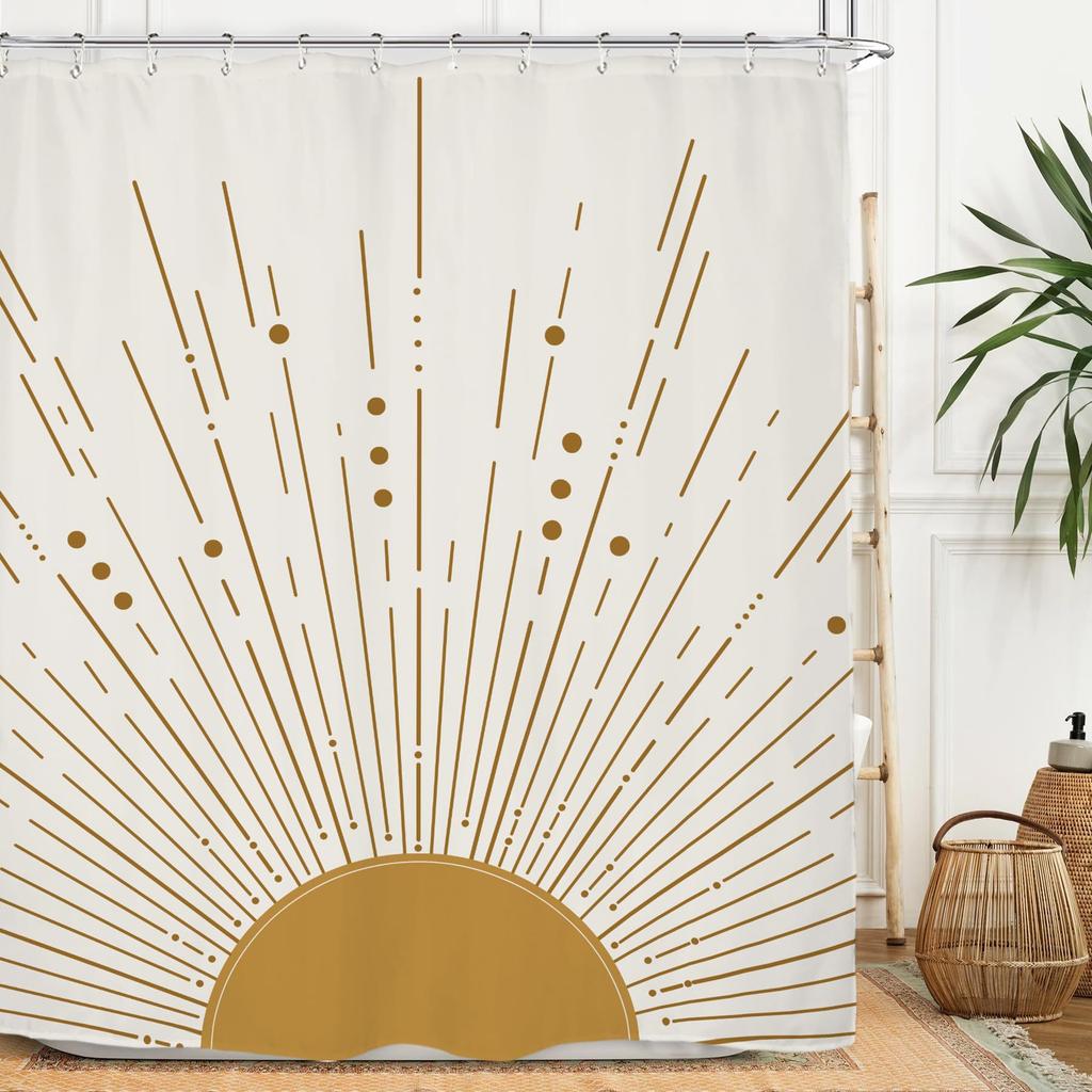 Rust Sun Abstract Shower Curtain Set Simple Medieval Vintage Sunrise Polyester Waterproof Bathroom Curtain With Hook