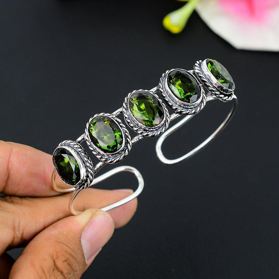 

Peridot Gemstone Handmade 925 Sterling Silver Cuff Bangle Adjustable KG-246