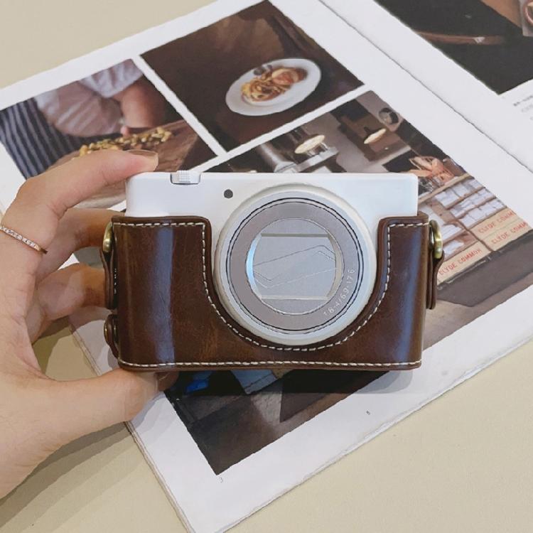 Elegant Leather Camera Case Half Camera Sleeve Bag Durability For ZV 1M2/ZV 1F With Convenient Bottom Access