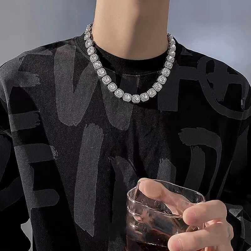 Full of Crystals Sugar Sugar Crystal Cuban Necklace Men's European and American Hip-hop HipHop Fashion Man Accessories Niche High Sense Choker