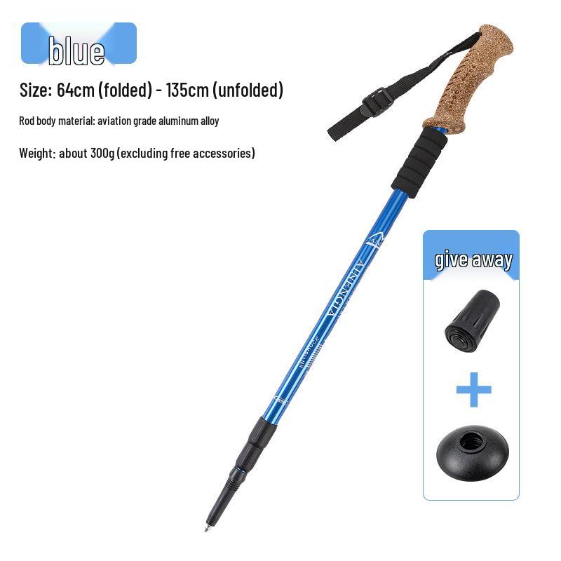 Ultra-Light Aluminum Alloy Cork Handle Shock-Absorbing Three-Section Hiking Poles
