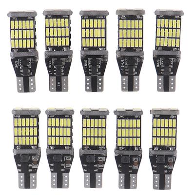 10ks Bílá 45 SMD 4014 T15 W16W LED žárovka pro zpátečku auta 6000K