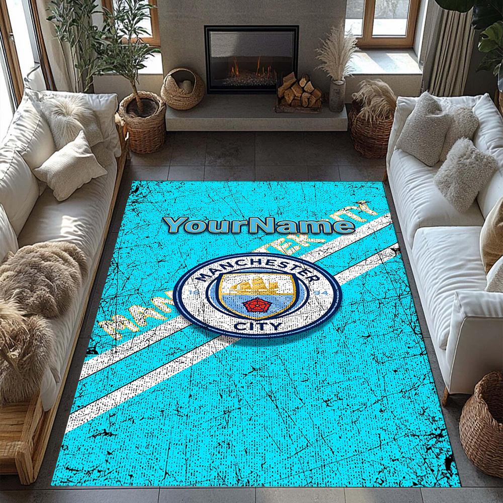 Manchester City Personalized Name Carpet Suitable for Decorate room Playrooms Kitchen Study room Anti-slip Rug Decorate Offices