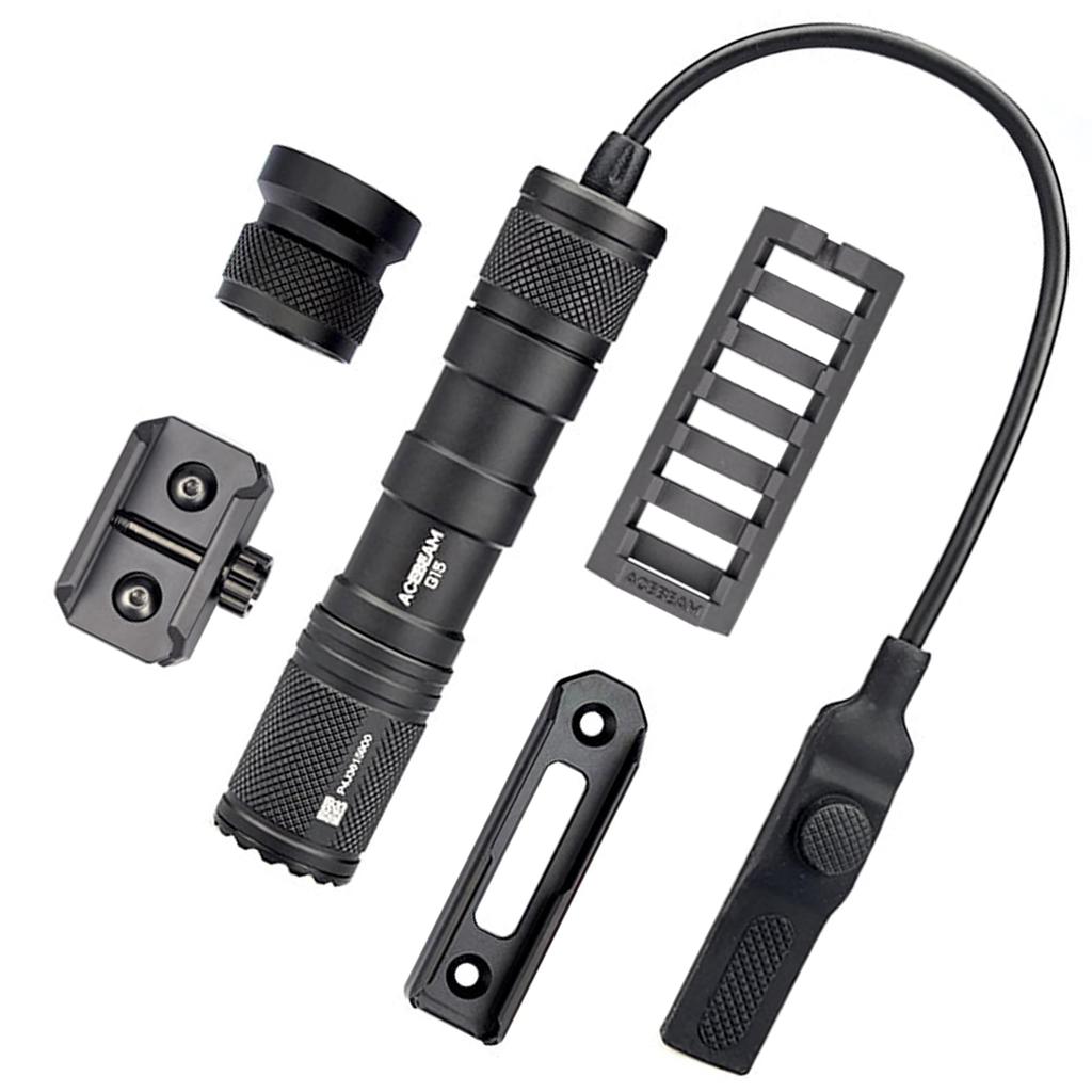 ACEBEAM G15 Tactical Scout 1800 390 Rail with Remote Pressure Switch Light, Lumens, Meters, Mount, (Black - 6500K)