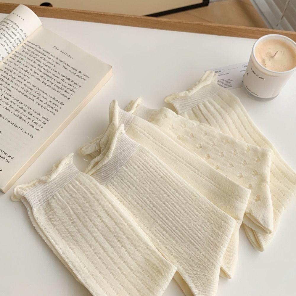 2Pairs Lingge Mid-calf Cotton Socks Heart Ruffle Tube Socks Women Sweet White Socks  Daily