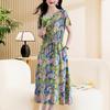 Elegante frauen Sommer Kleid Neue Beiläufige Dünne Kurzarm Lange Kleid Koreanischen Stil Schlank Vintage Kleidung