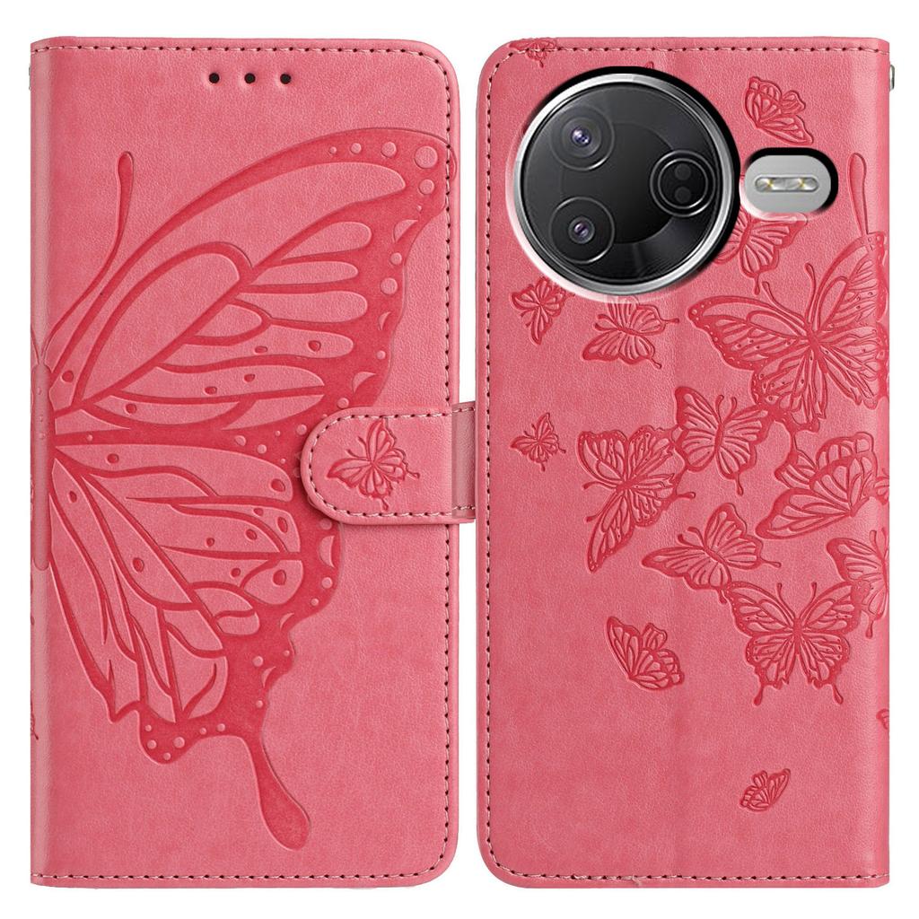 Brieftasche Hülle für Xiaomi Redmi K80 5G/Poco F7 Pro 5G PU-Leder Handyhülle mit Schmetterlingsaufdruck und Trageband