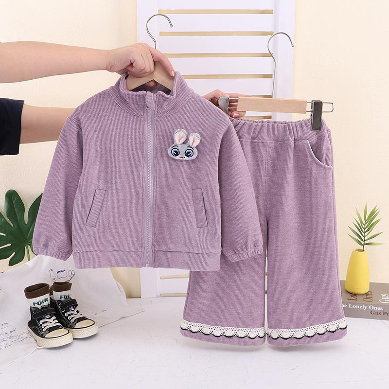 Girls Autumn Casual Sports Two Piece Set Windbreaker Hoodie Outfit Baby Kids Clothing