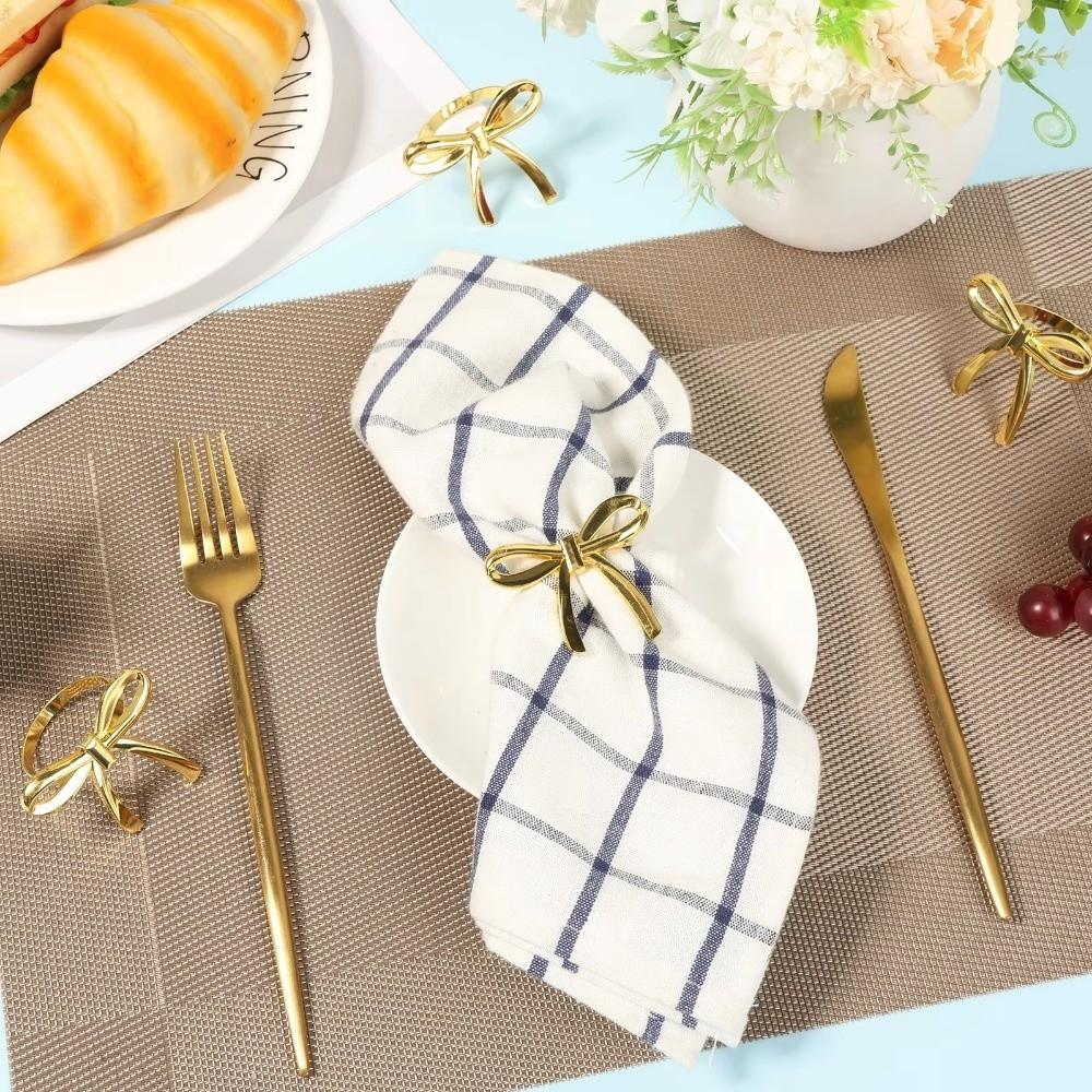 6 Pcs Decorative Napkin Buckle Gold / Silver Serviette Ring Creative Bow Napkin Ring  Party Wedding