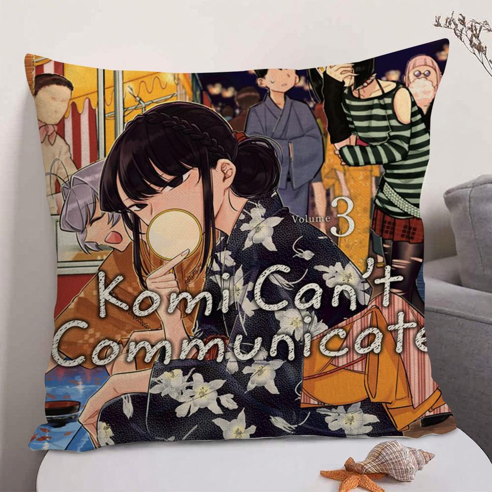 

Anime KKomi Cant Communicate Cushion Cover Natural Linen Organic Fabric DoubleSided Printing Sofa Home Decor Gift Pillow Case 30X30cm