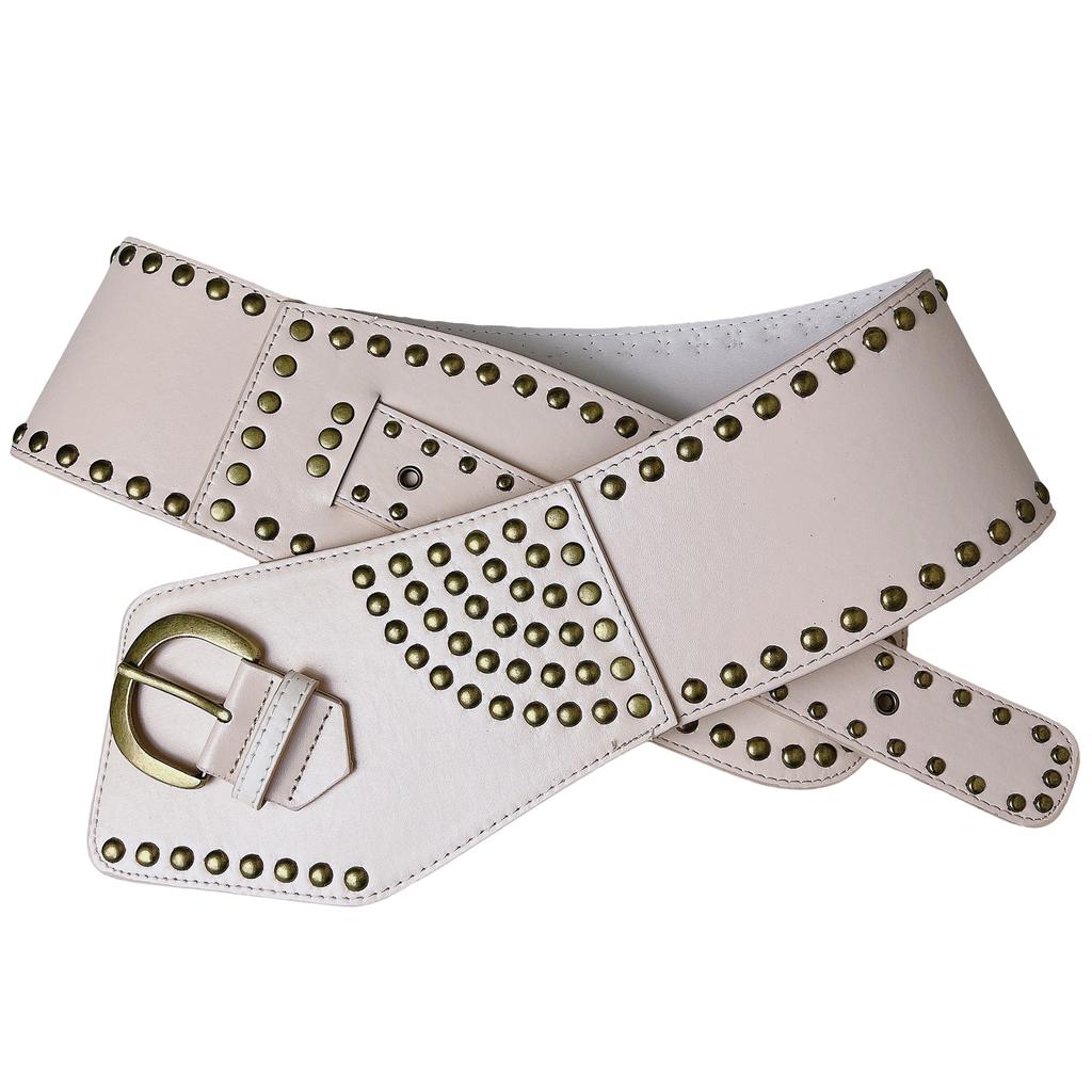 Rivet Studded Belt for Women Men Unisex Vintage Punk Cincher Belt for Jeans Pants Teens Decorative PU Leather Waistband