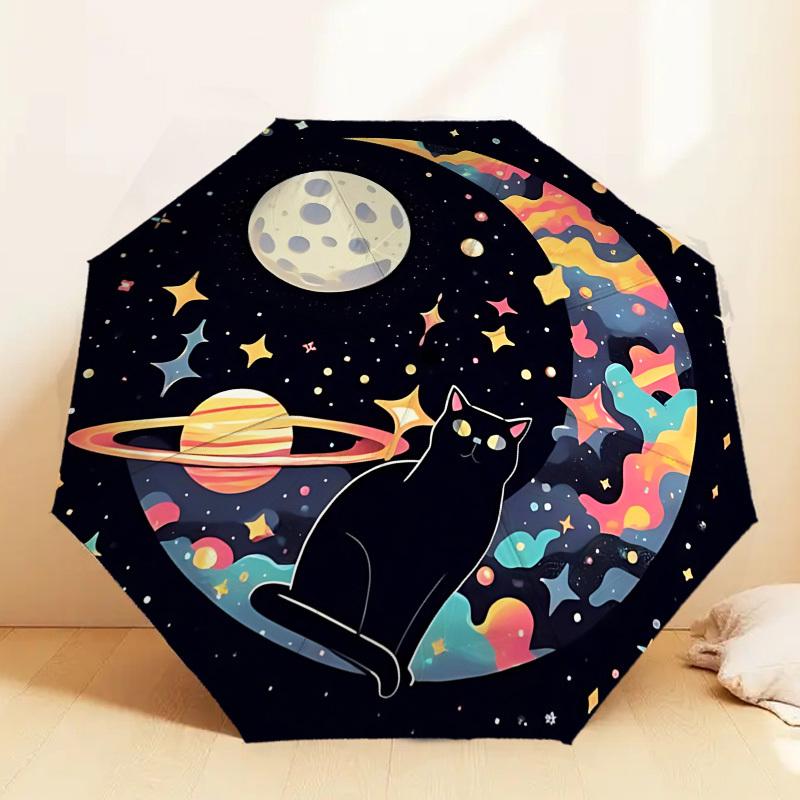 Galactic Cat Adventure: Colorful Cosmic Umbrella - Auto Open/Closed, Outdoor Gear for Travelers, Lightweight and Durable 032