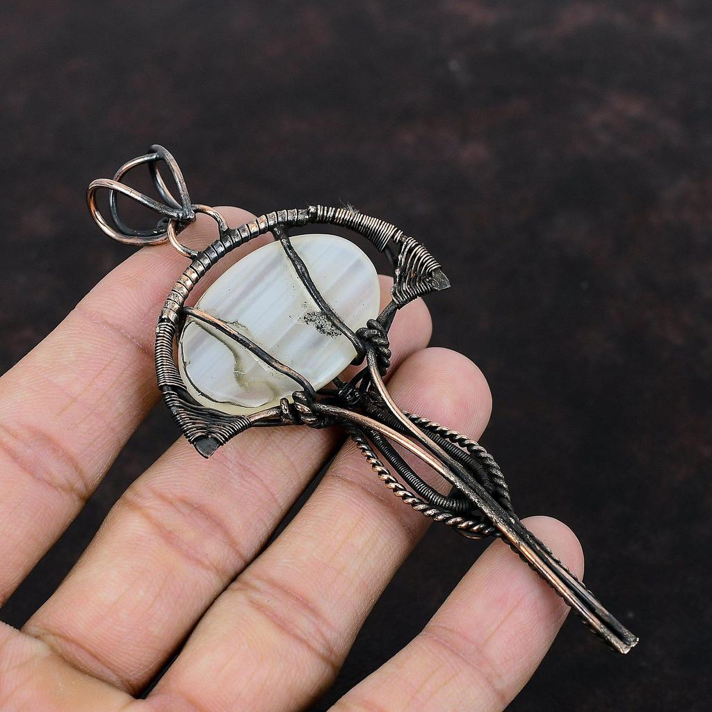 Botswana Agate Pendant Copper Wire Wrapped Gemstone Jewelry Handmade Latest Design Pendant Copper Wire Wrap Pendant Anniversary Gift For Mom