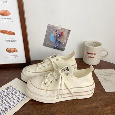 Zapatos de Lona con Plataforma Amarillo Crema para Mujer Verano Delgado Nuevo Ins Novedoso Nicho Punta Redonda Transpirables Zapatitos Blancos
