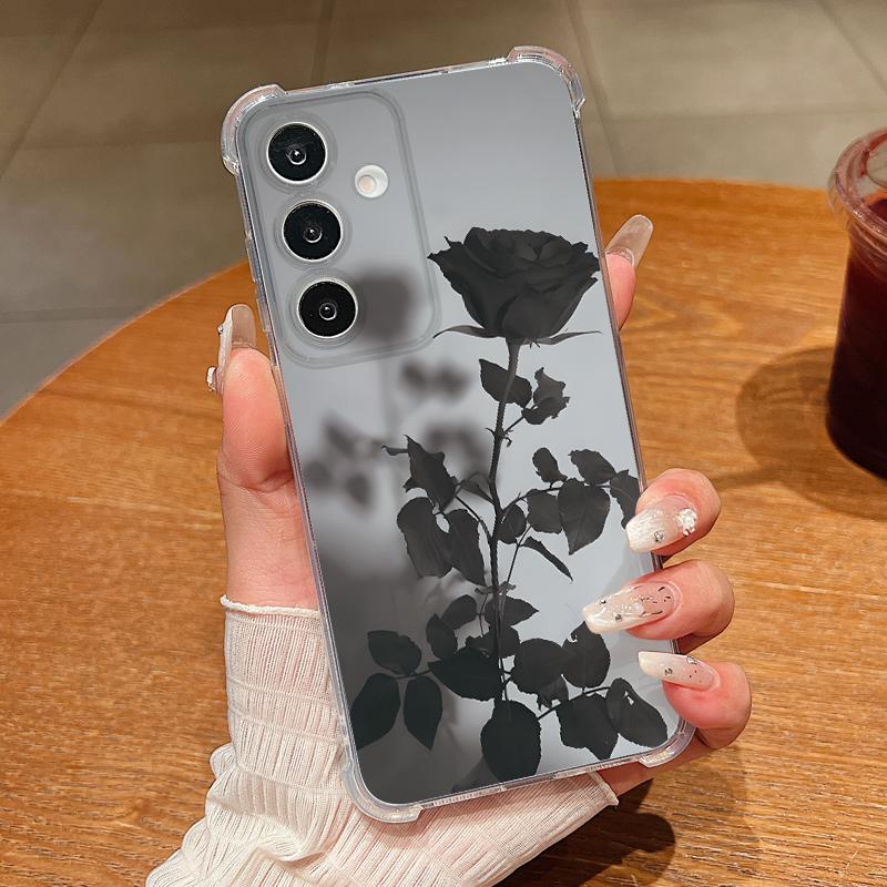 

Black Rose Floral Case For Samsung Galaxy S26 S25 S24 Ultra S23 S22 Plus S21 FE A54 A15 A25 A35 A55 A16 A26 A36 A56 A17 A37 A57 5G Clear Soft Cover Samsung S24 Plus прозрачный
