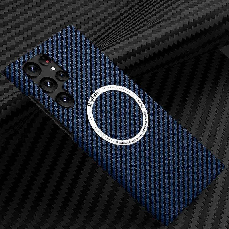 For Samsung Galaxy S25 S24 S23 S22 Ultra Plus Case Magnetic Carbon Fiber Soft Mag Safe Matte Shockproof Cover Wireless Charging