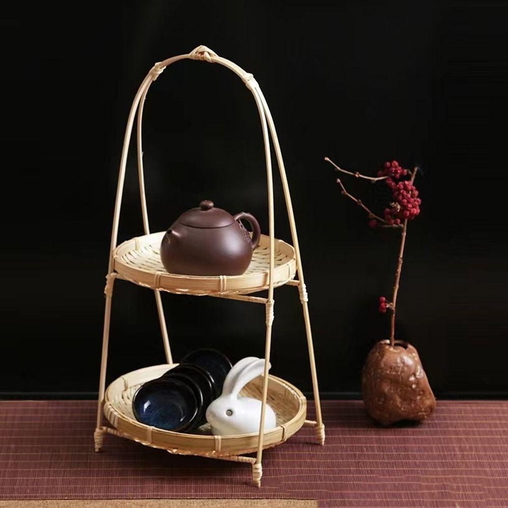 Round Snack Display Stand Weave Storage Baskets Bamboo Weaving Baskets  Kitchen Decorate