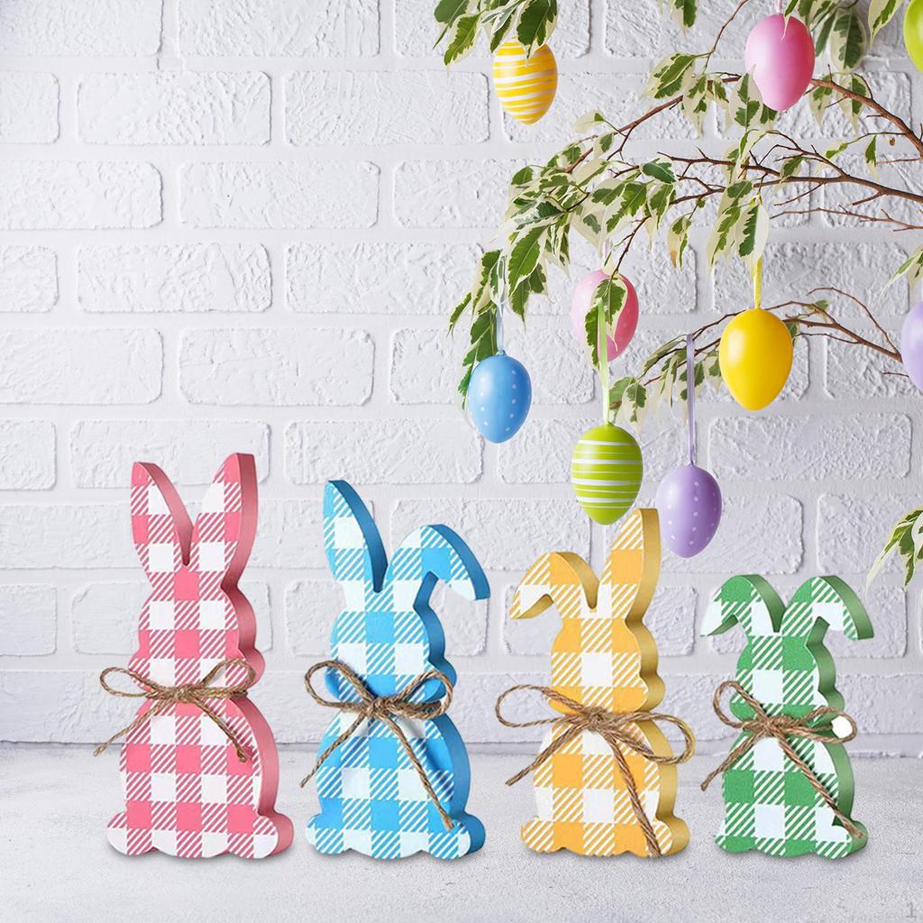 4Pcs Easter Bunny Wooden Signs Table Sign Decoration Rustic Tabletop Centerpiece