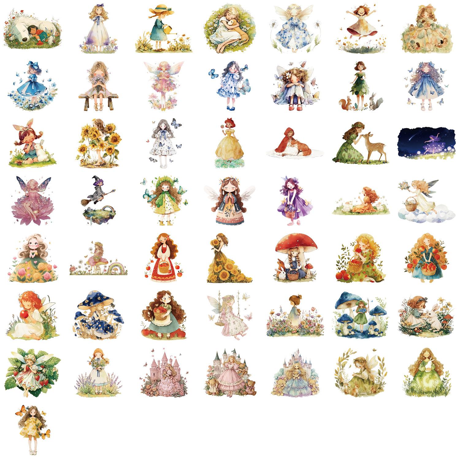 

50pcs/1 lot Retro Cartoon Fairy Tale Princess Series Decorative DIY Phone Skateboard Water Cup PET Waterproof Stickers
