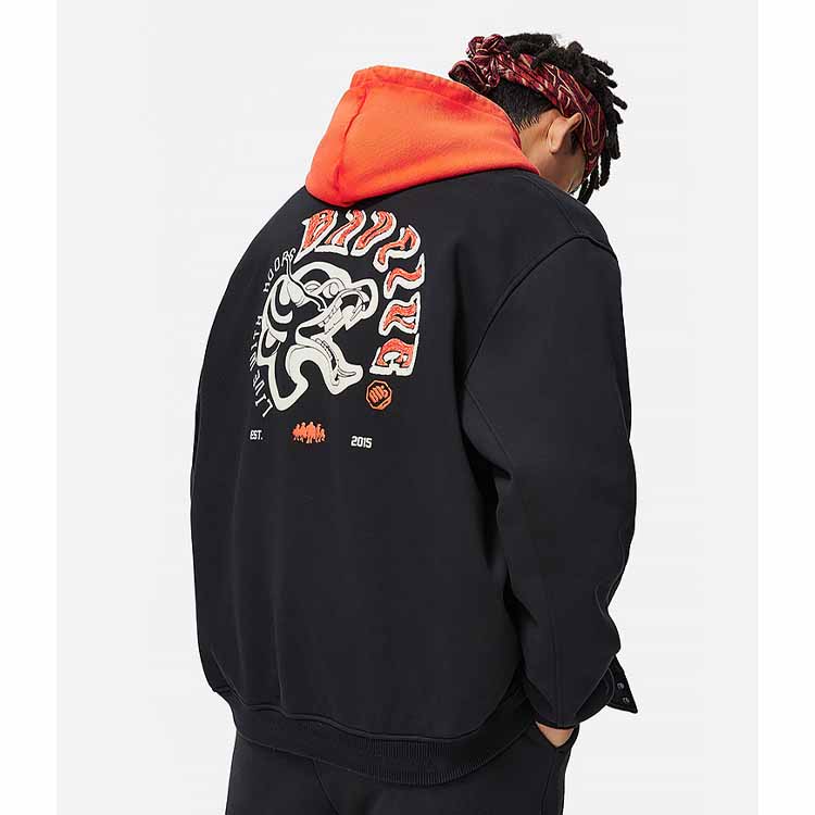 Li Ning Badfive American Vintage Bedruckte Buchstaben Fleece Baseballkragen Jacke Herren Jacke Schwarz AJDU007-3