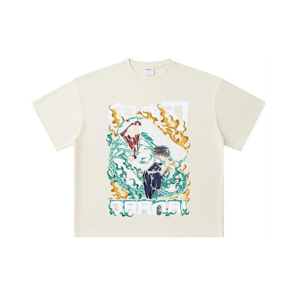 260 GSM Double Yarn 32 Count 100% Cotton Demon Slayer V103 Obanai Print Unisex Heavy Cotton T Shirt