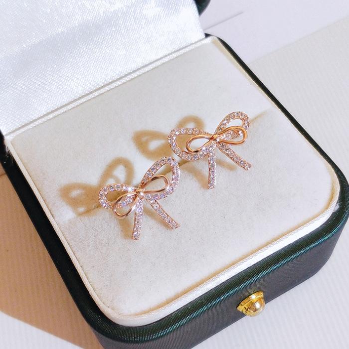 Elegant Fairy Bow Earrings Femininity Diamond Earrings No Piercings Luxury Girl Heart Earrings