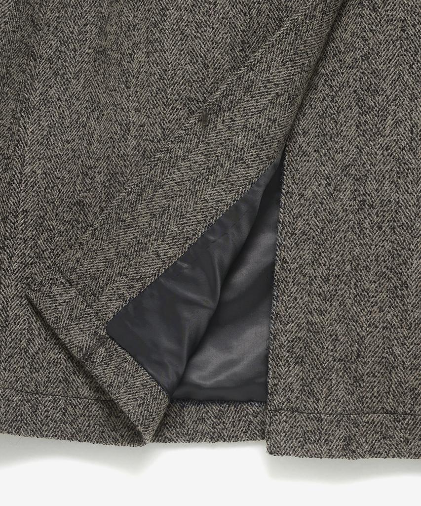 Noirer Wool Silk Herringbone Balmacaan Coat (Grey)