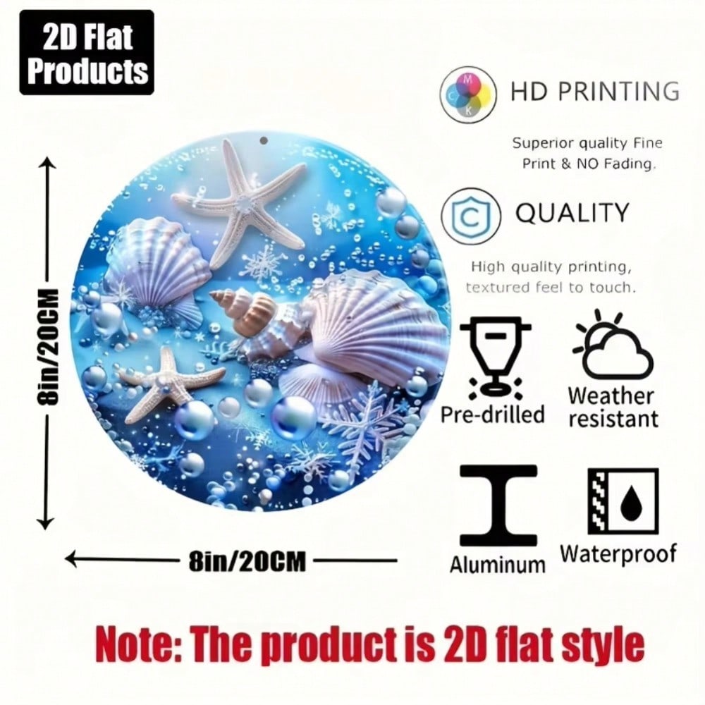 Винтажный Круглый Металлический Декор Стены Морской Тематики Морская Звезда Ракушки Пляжная Вывеска Искусство для Дома и Офиса TYA23748-20X20CM разноцветный