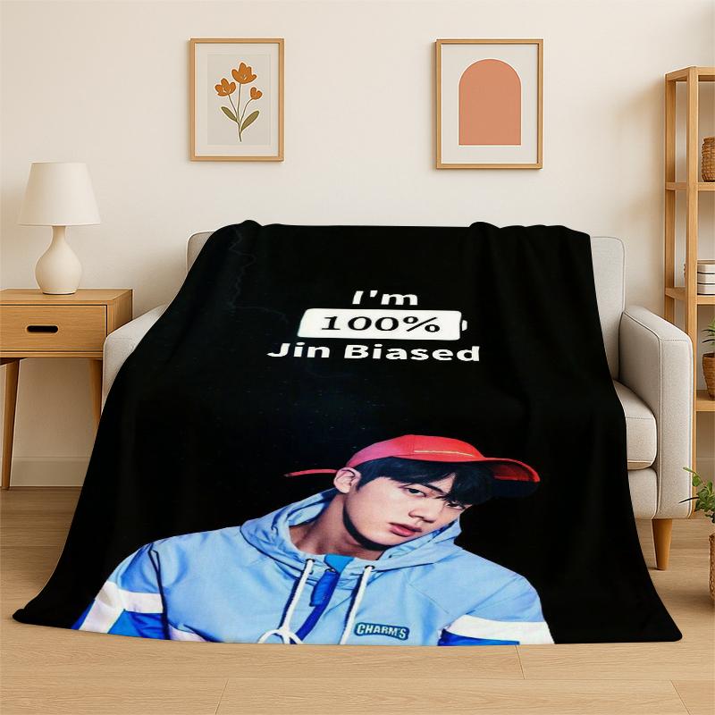 Kpop B-BTS Kim Seok Jin Singer Flannel Blanket Soft Warm Throw Blanket for Bedroom Living Room Bed Travel Camping Picnic Gift
