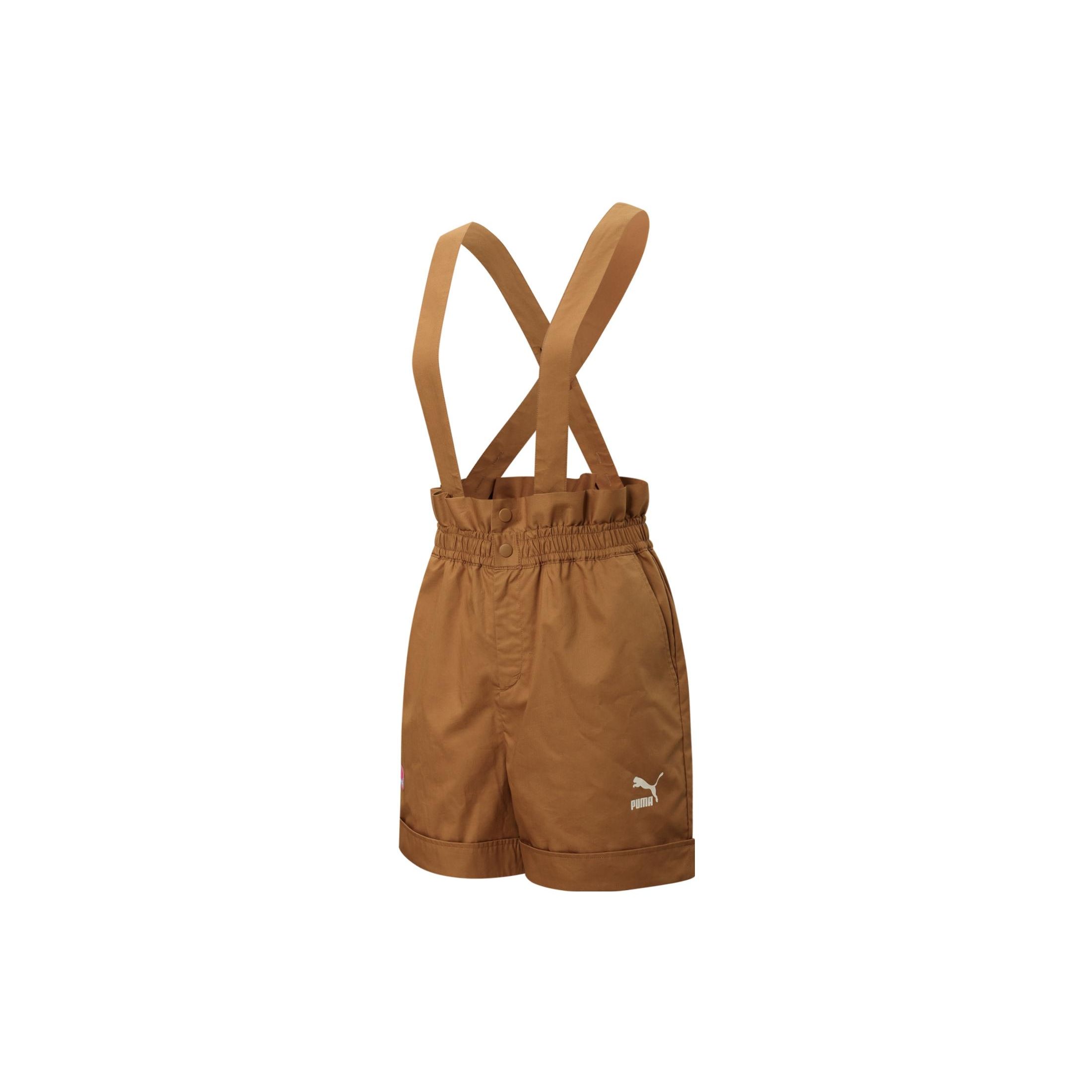 

Puma Solid Color Brand Logo Snap Button Elastic Cotton Suspender Shorts Women shorts Yellow 537516-74 S