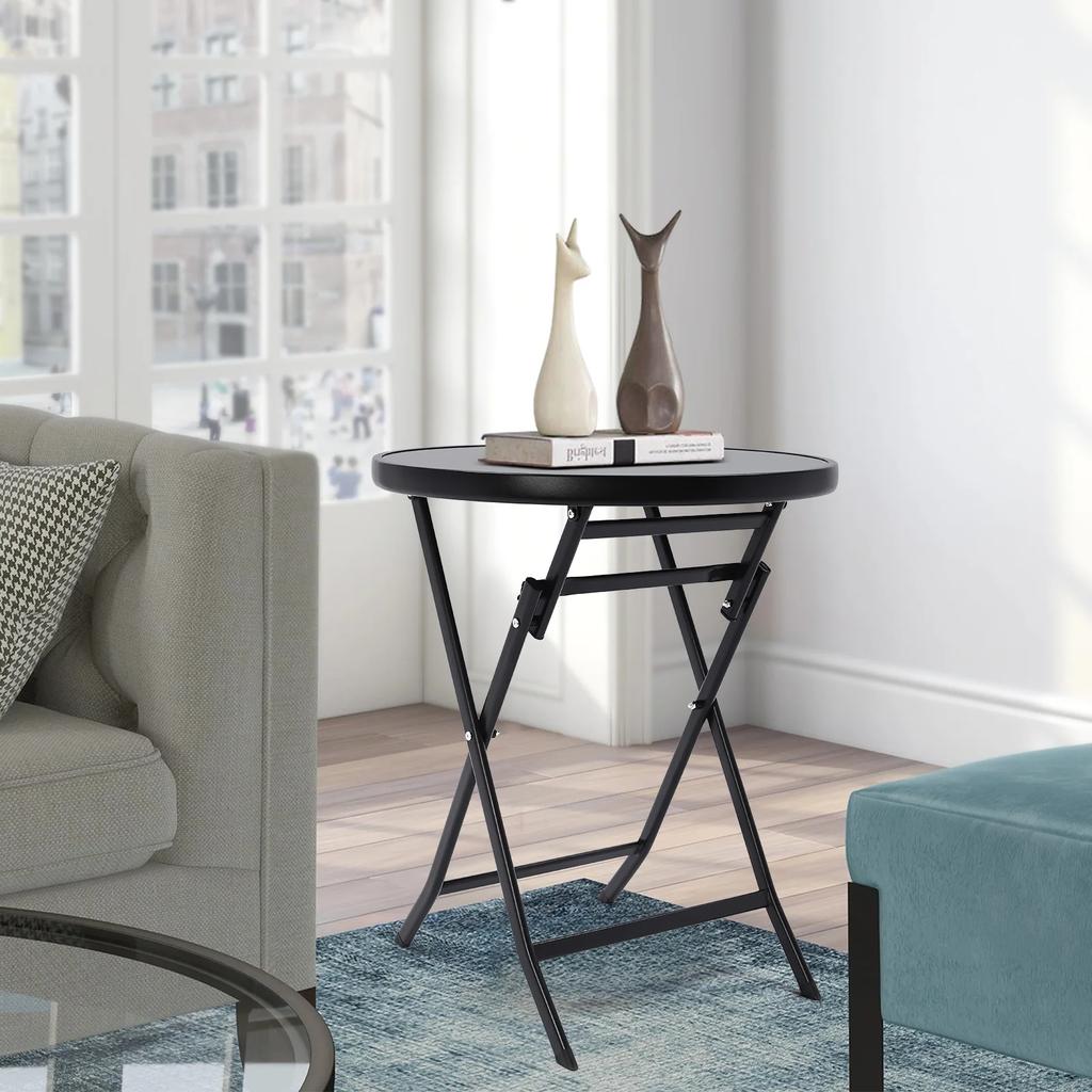 Round Folding Coffee Table 60cm W/ 120kg/264.55lbs Weight Capacity - Indoor Outdoor Portable Side Table for Patio,Garden,Balcony