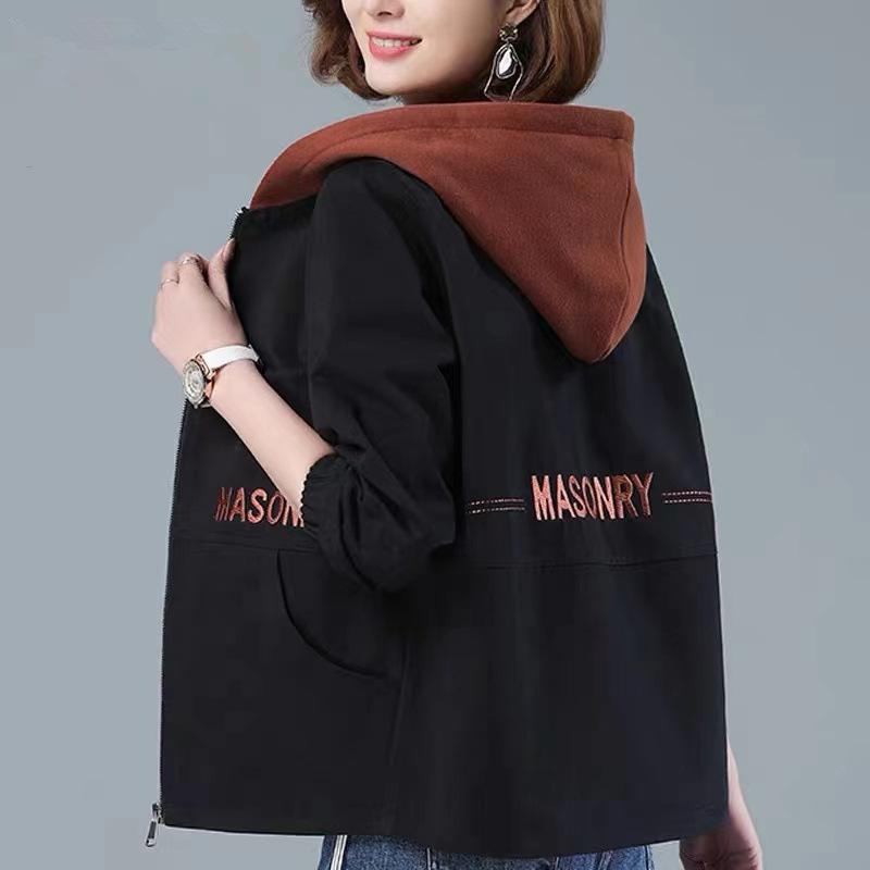 

Вышитая куртка Женское короткое пальто с капюшоном Весна Осень Повседневная короткая ветровка XS чёрный