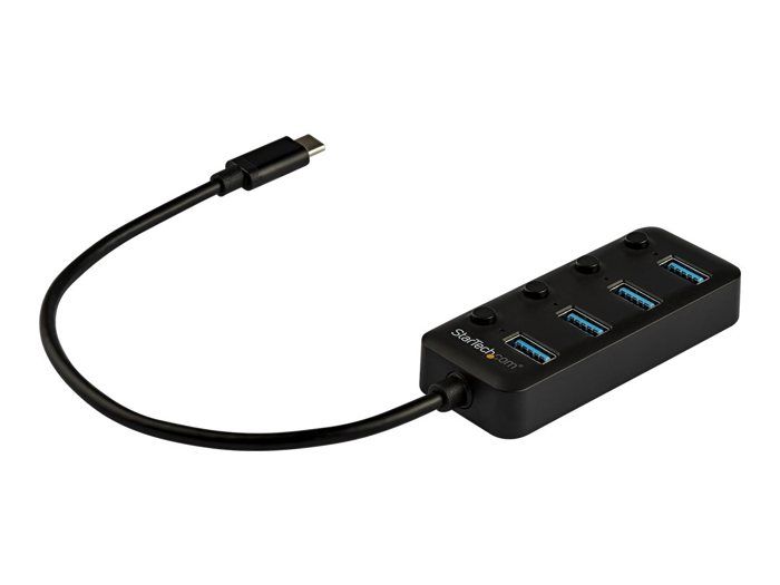 Hub USB 3.0 Type-C - StarTech - 4 porty - Vypínače - Podpora UASP - Černý