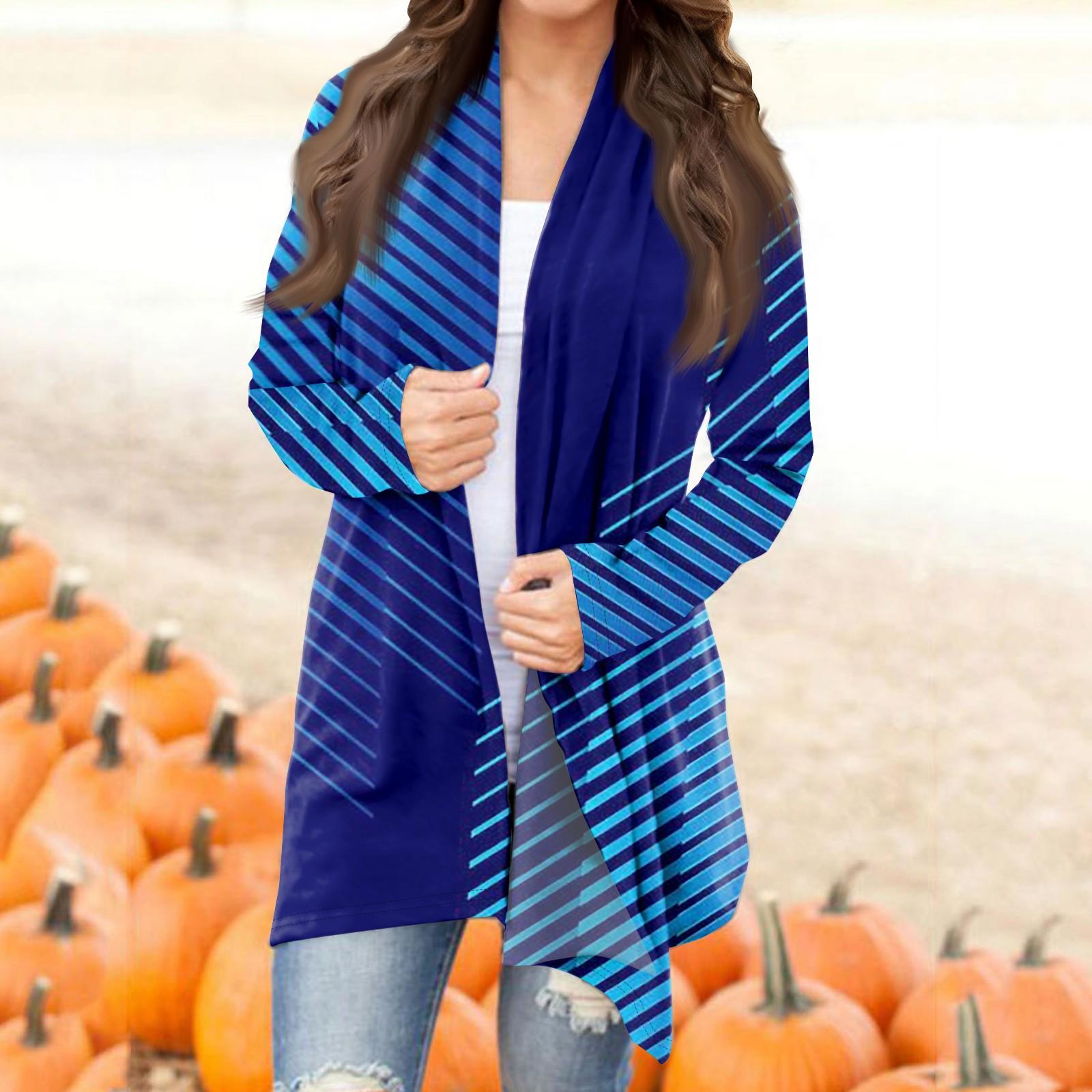 

Женская модная повседневная куртка-кардиган средней длины с принтом M синий