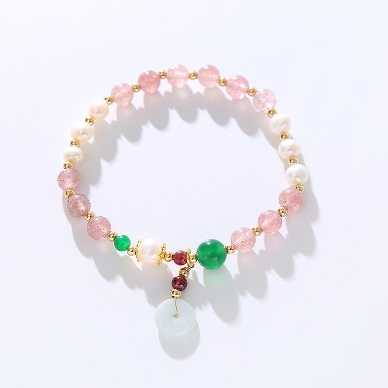 Natural Freshwater Pearl Strawberry Crystal Pendant Bracelet Bangles Women Fashion Jewelry Accessories Gift