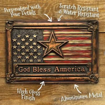 God Bless America Vintage Aluminum Sign - Patriotic Style, Enhances Room Aesthetics, Perfect for Memorial Day