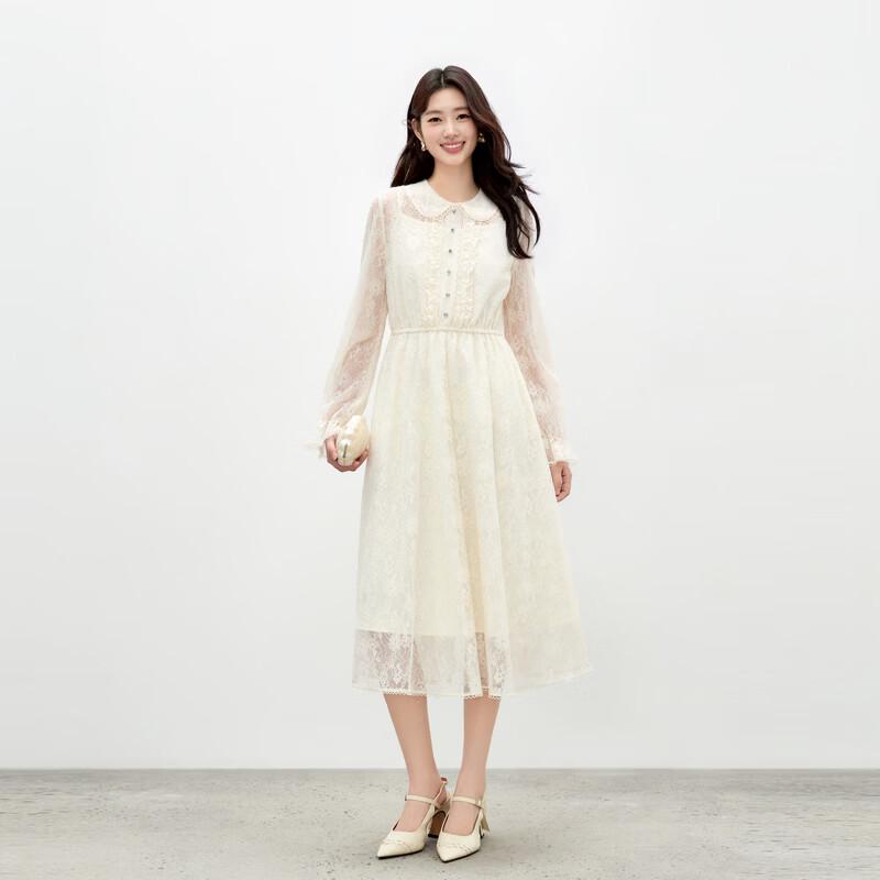 Elegantes Midi-Kleid mit Spitzen-Puppenkragen